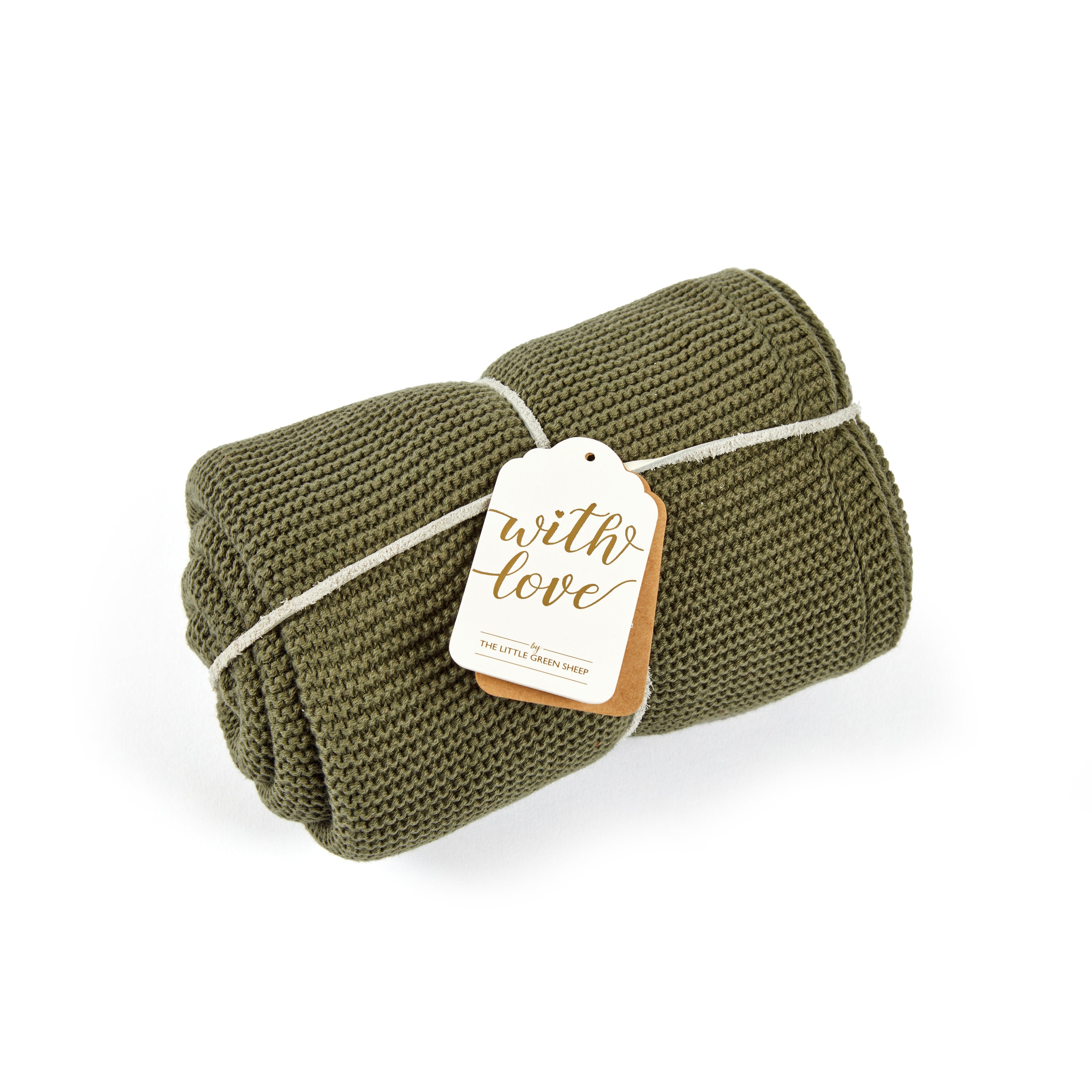 The Little Green Sheep Organic Knitted Cellular Baby Blanket - Juniper