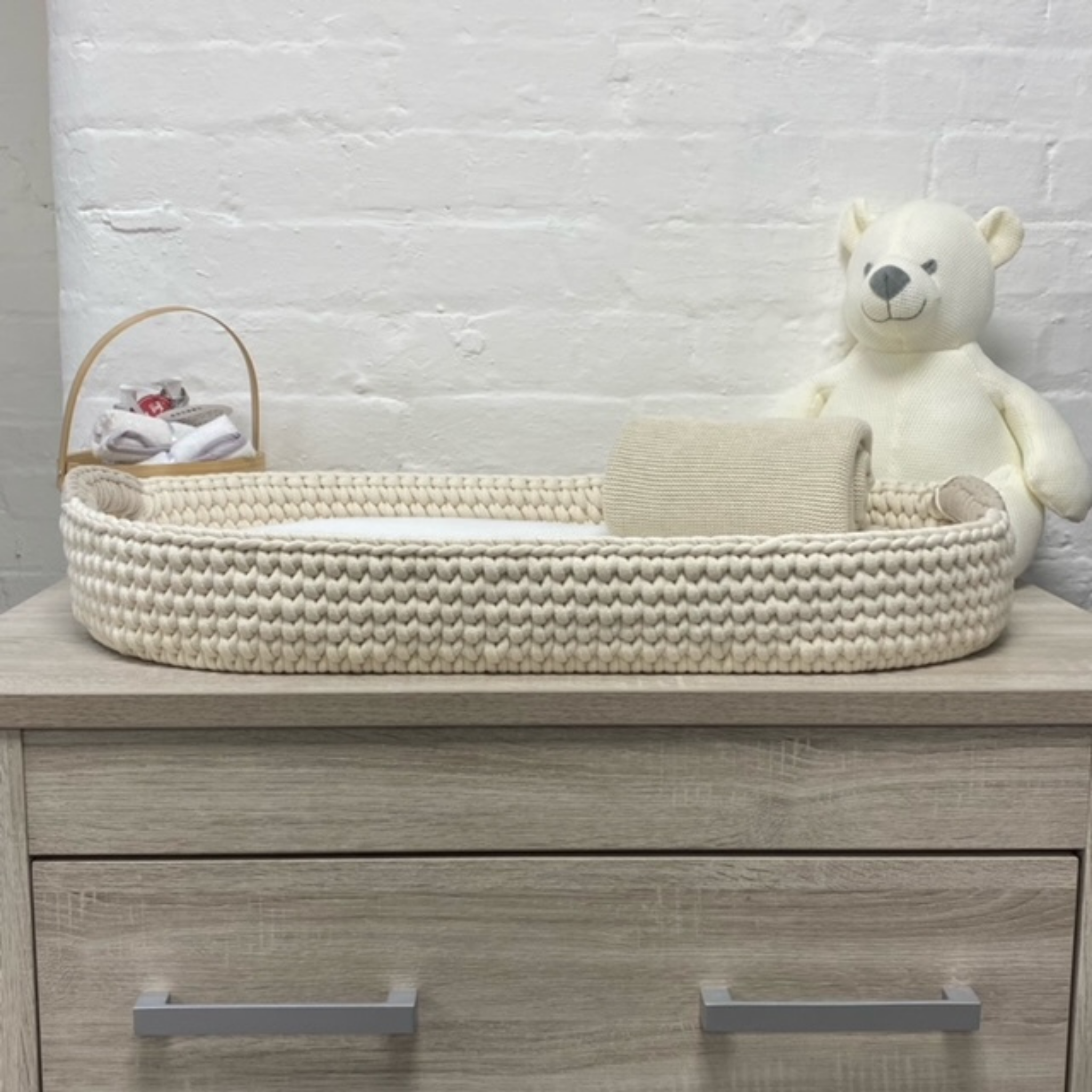 Crochet Changing Basket Bundle - Beige/Cream
