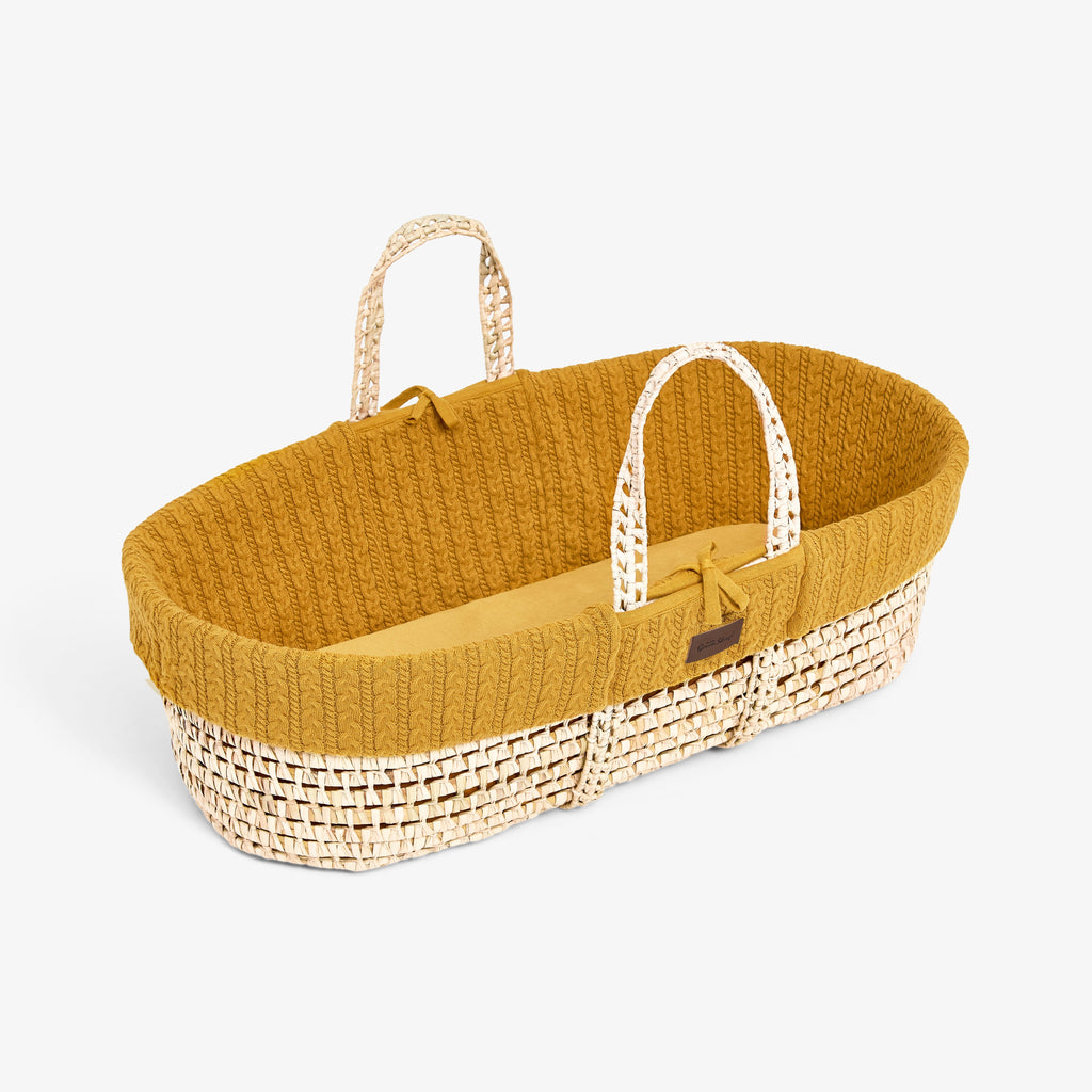 The Little Green Sheep Knitted Moses Basket & Mattress - Honey