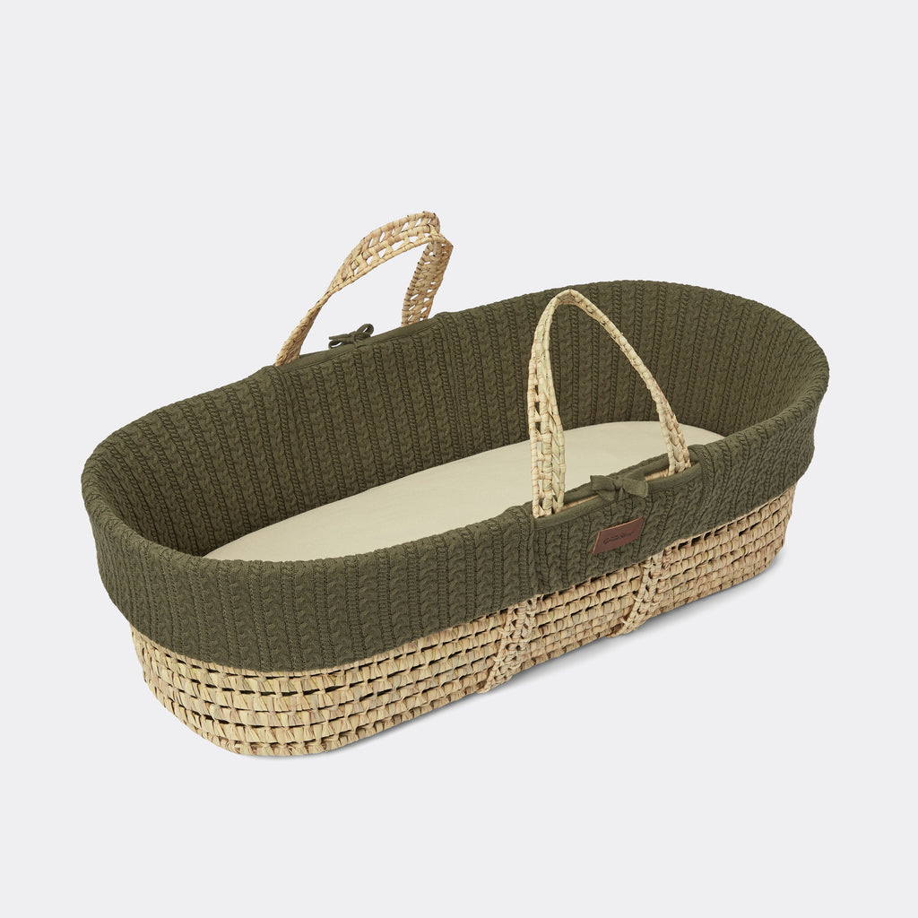 The Little Green Sheep Knitted Moses Basket & Mattress - Juniper