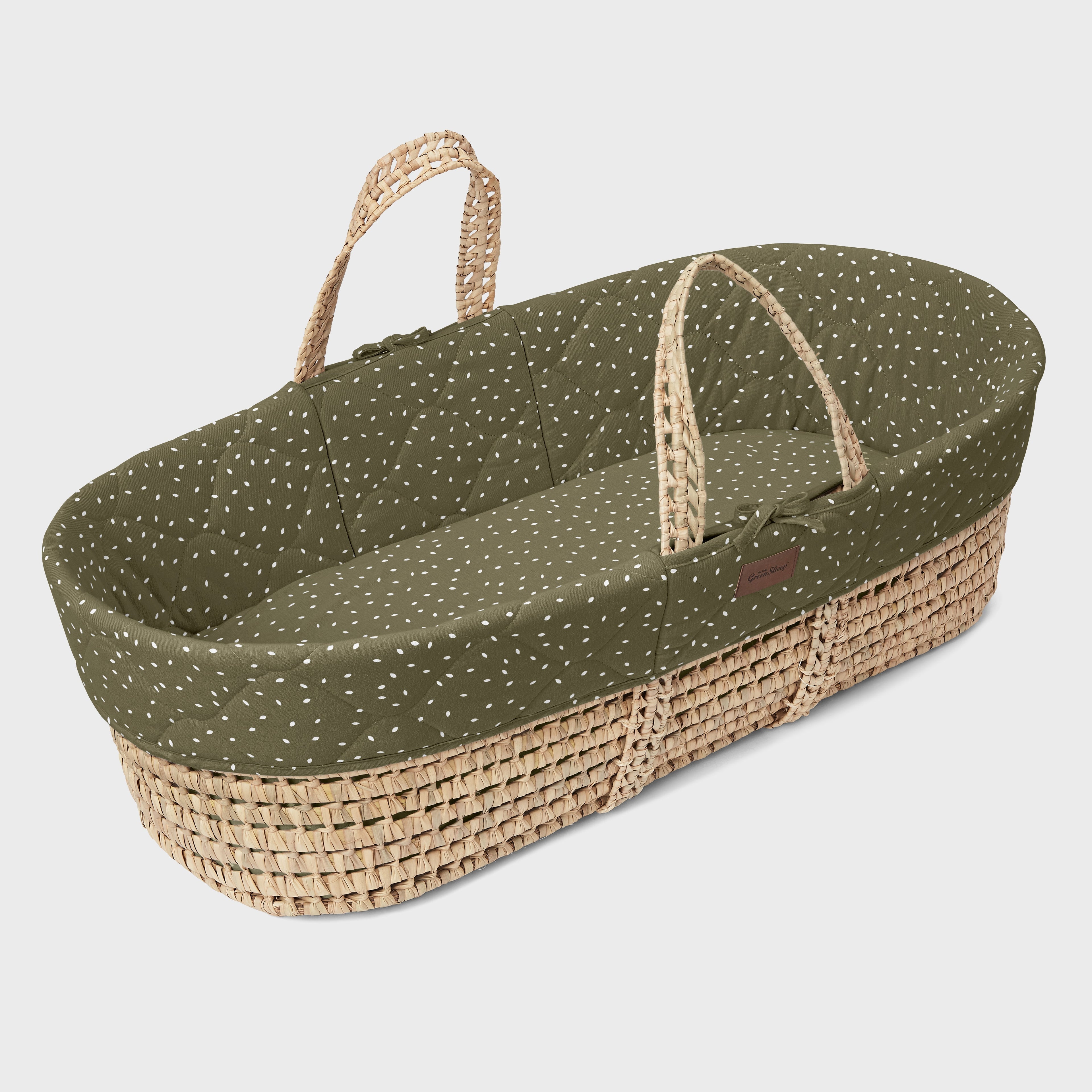 The Little Green Sheep Quilted Moses Basket & Mattress - Juniper Rice