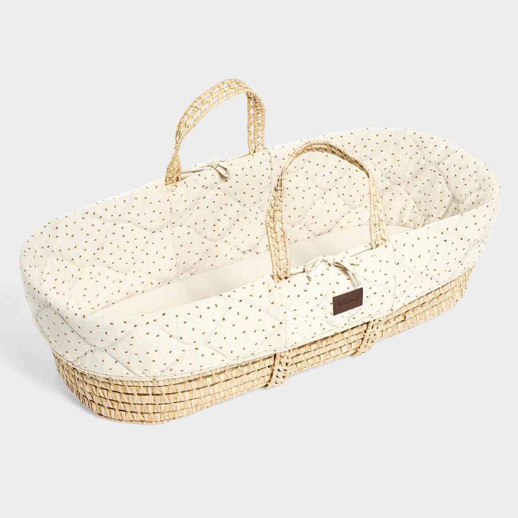 The Little Green Sheep Quilted Moses Basket & Mattress - Linen Rice