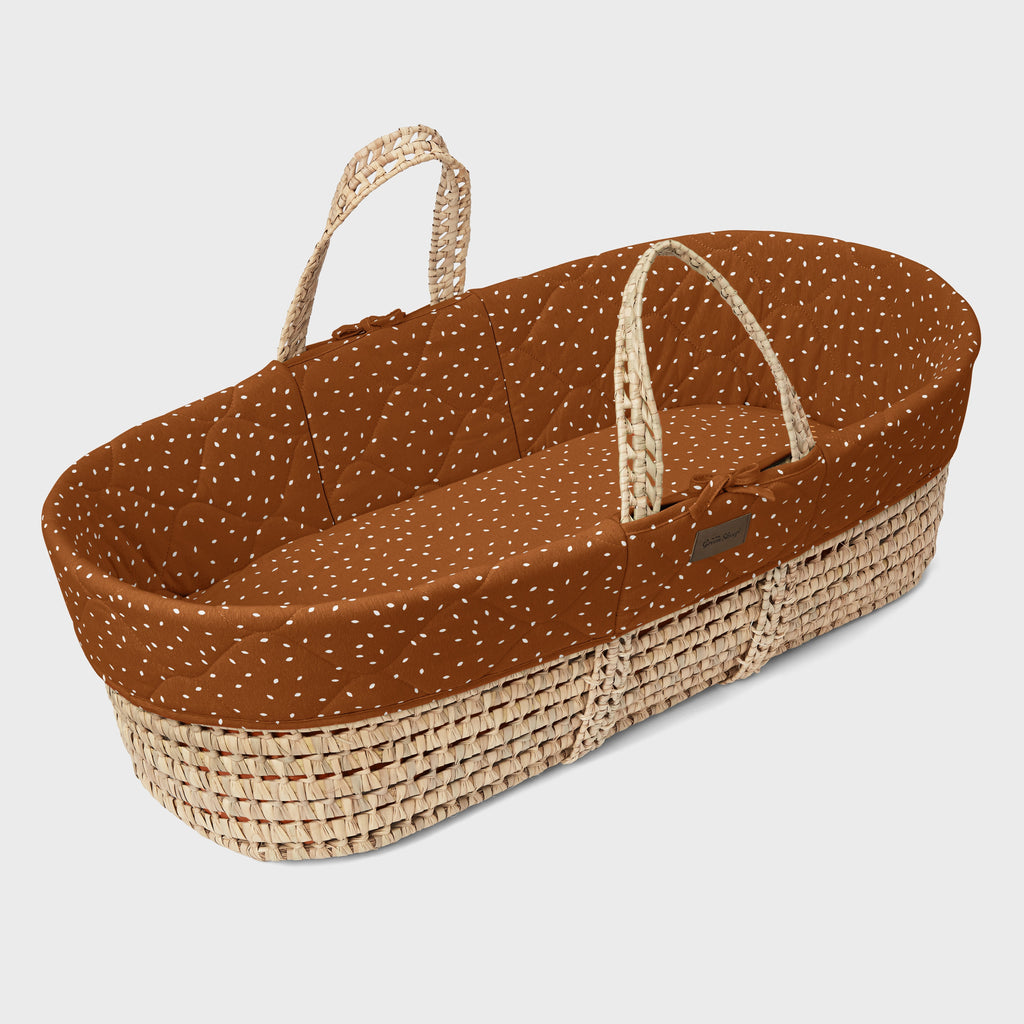 The Little Green Sheep Quilted Moses Basket & Mattress - Terracotta Rice