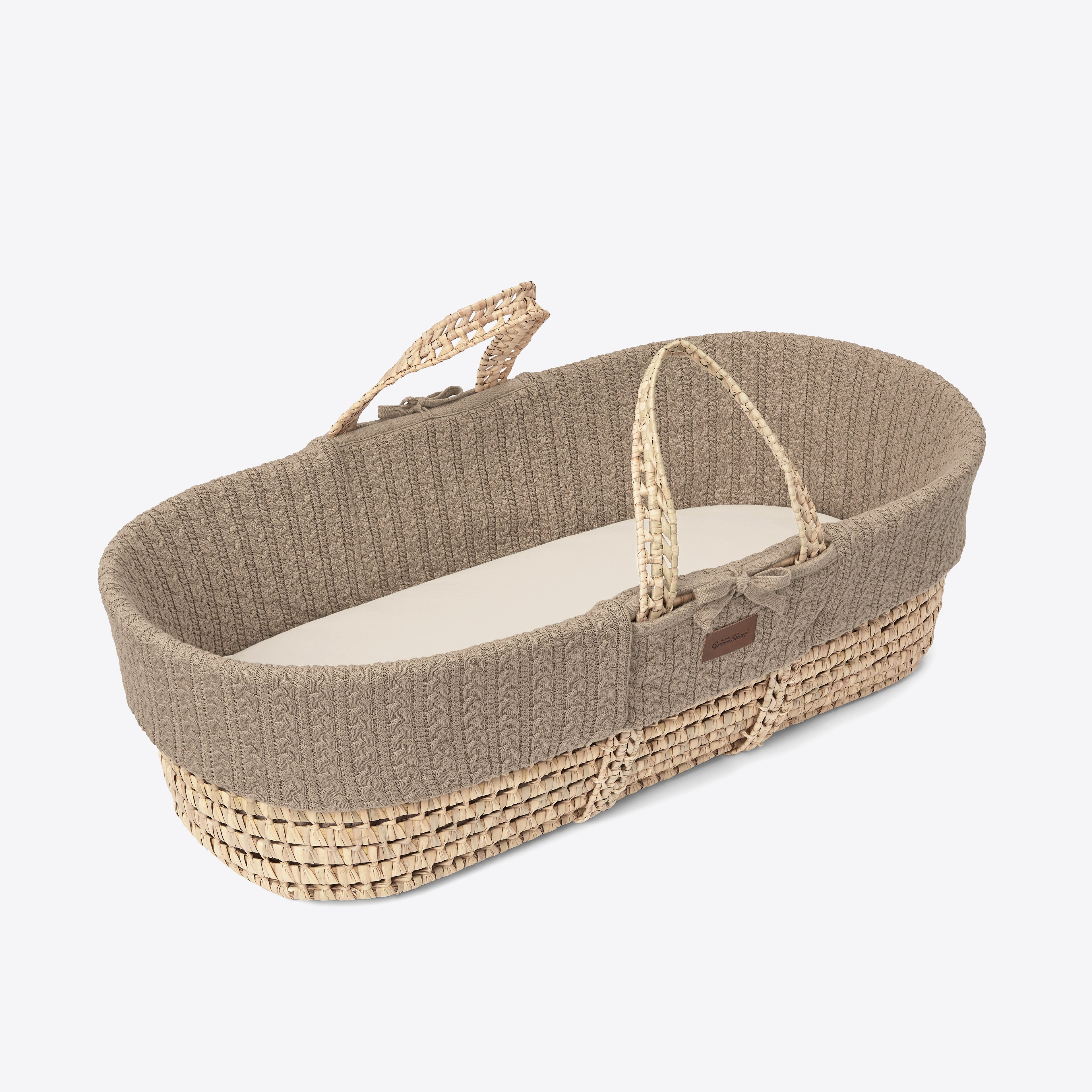 The Little Green Sheep Knitted Moses Basket & Mattress - Truffle