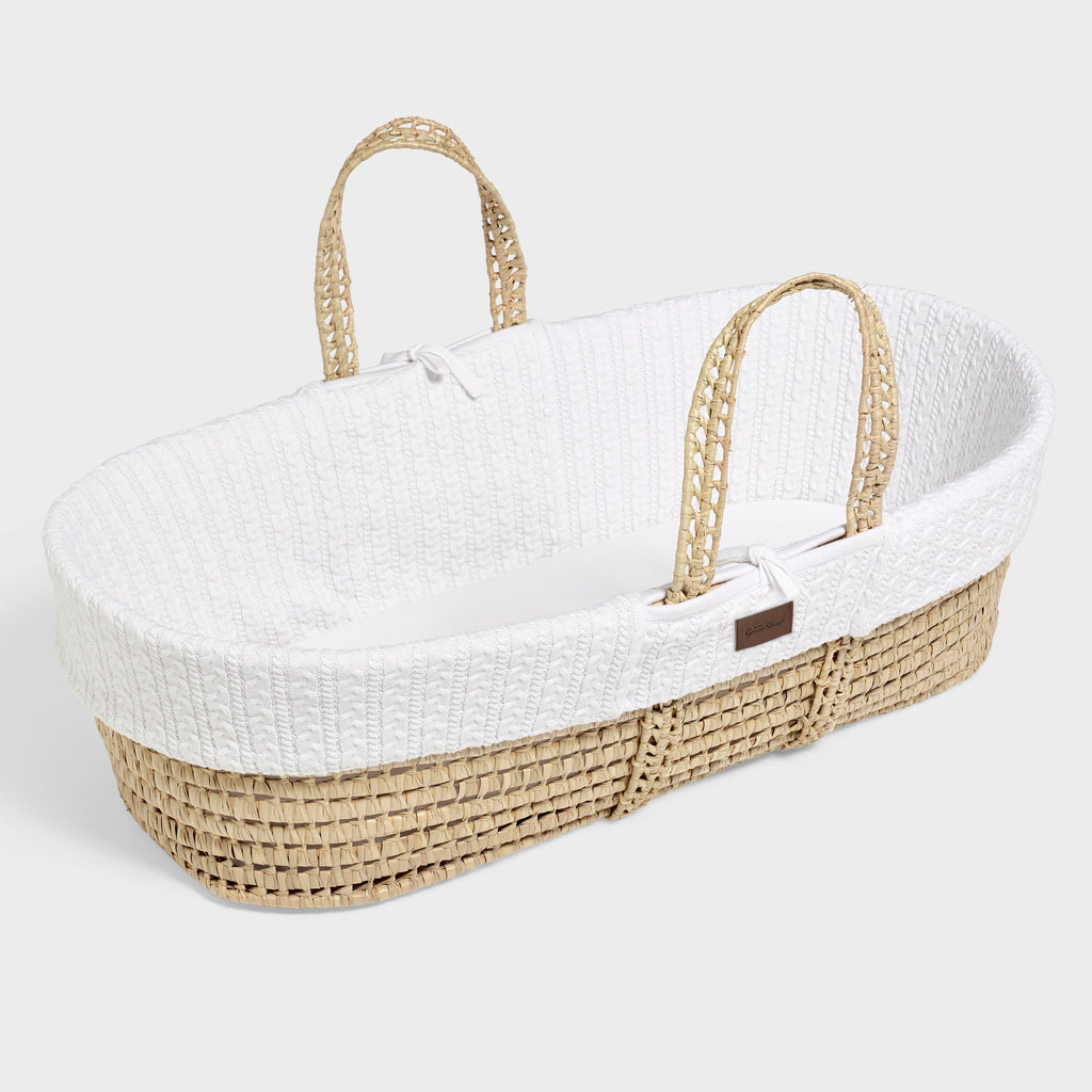 The Little Green Sheep Knitted Moses Basket & Mattress - White