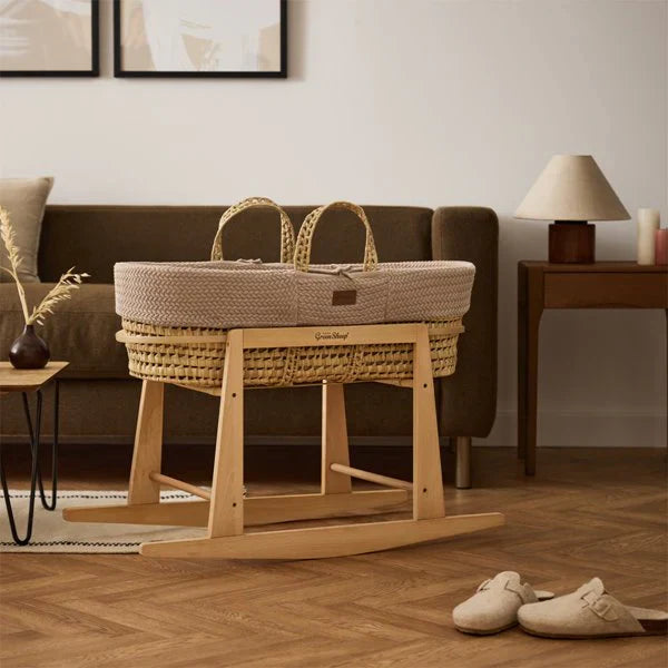 The Little Green Sheep Knitted Moses Basket & Stand - Truffle