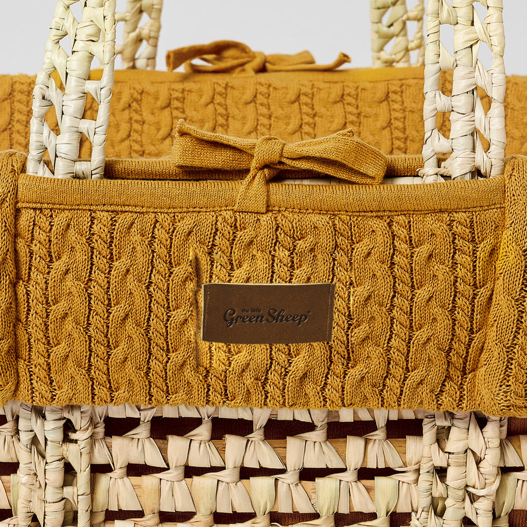 The Little Green Sheep Knitted Moses Basket & Stand - Honey