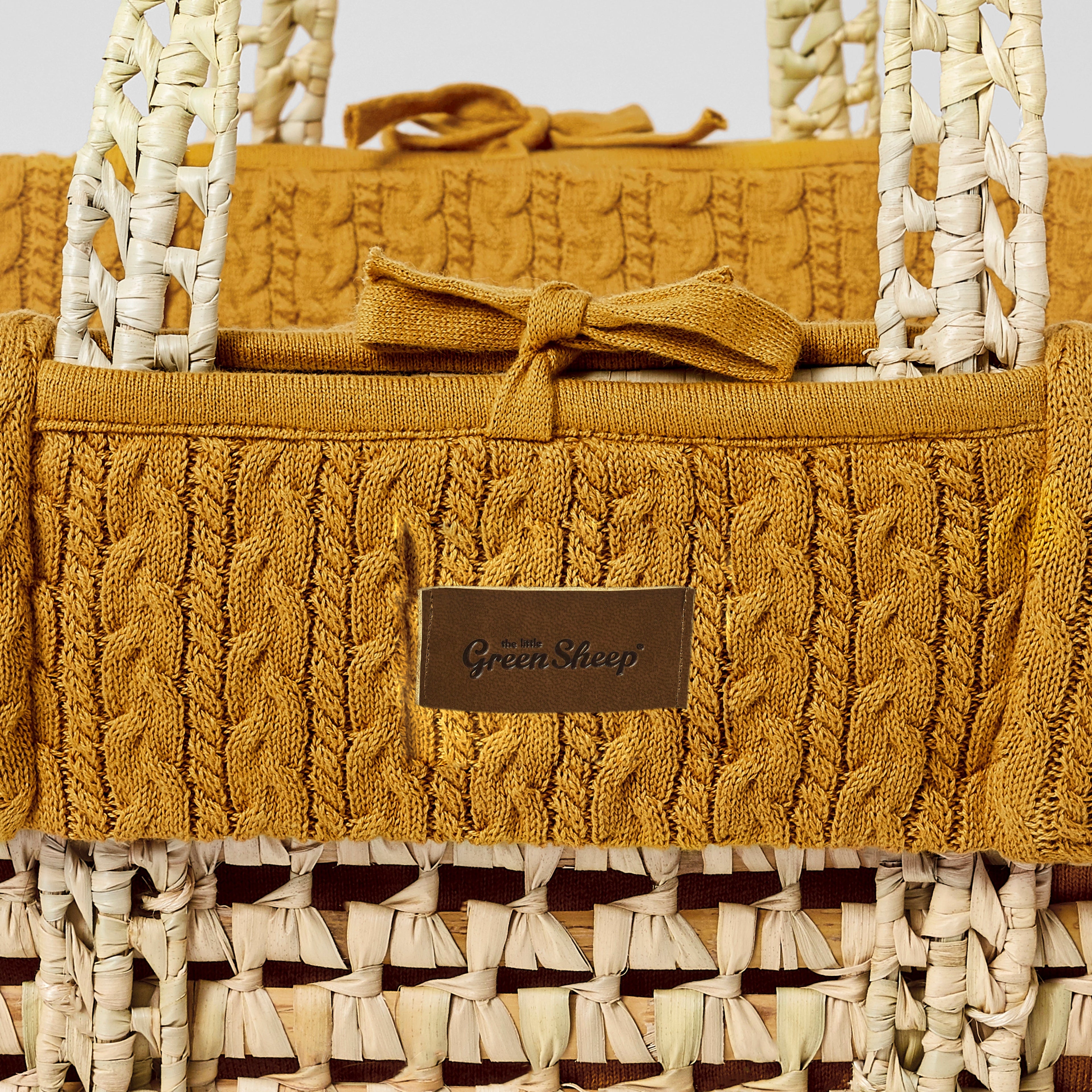 The Little Green Sheep Knitted Moses Basket & Mattress - Honey