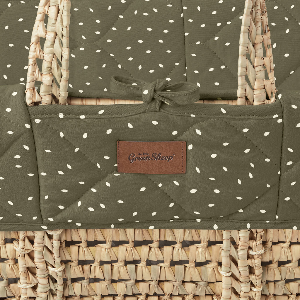 The Little Green Sheep Quilted Moses Basket & Mattress - Juniper Rice