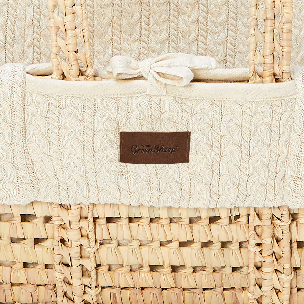 The Little Green Sheep Knitted Moses Basket & Stand - Linen
