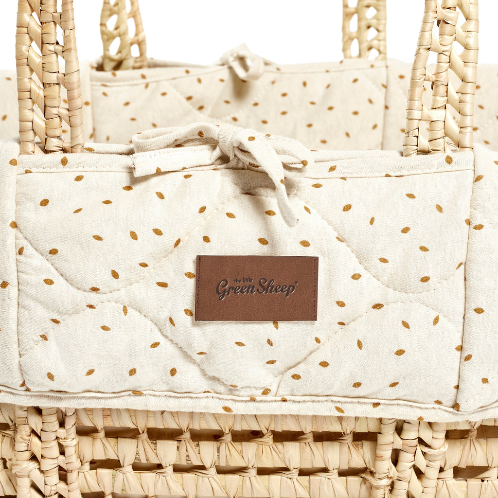 The Little Green Sheep Quilted Moses Basket & Mattress - Linen Rice
