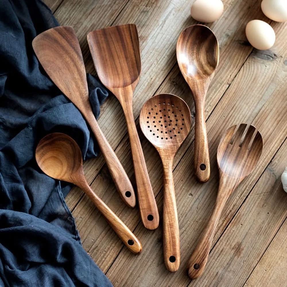 Teak kitchen utensil set - Elegant cooking utensils for modern kitchen gadgets