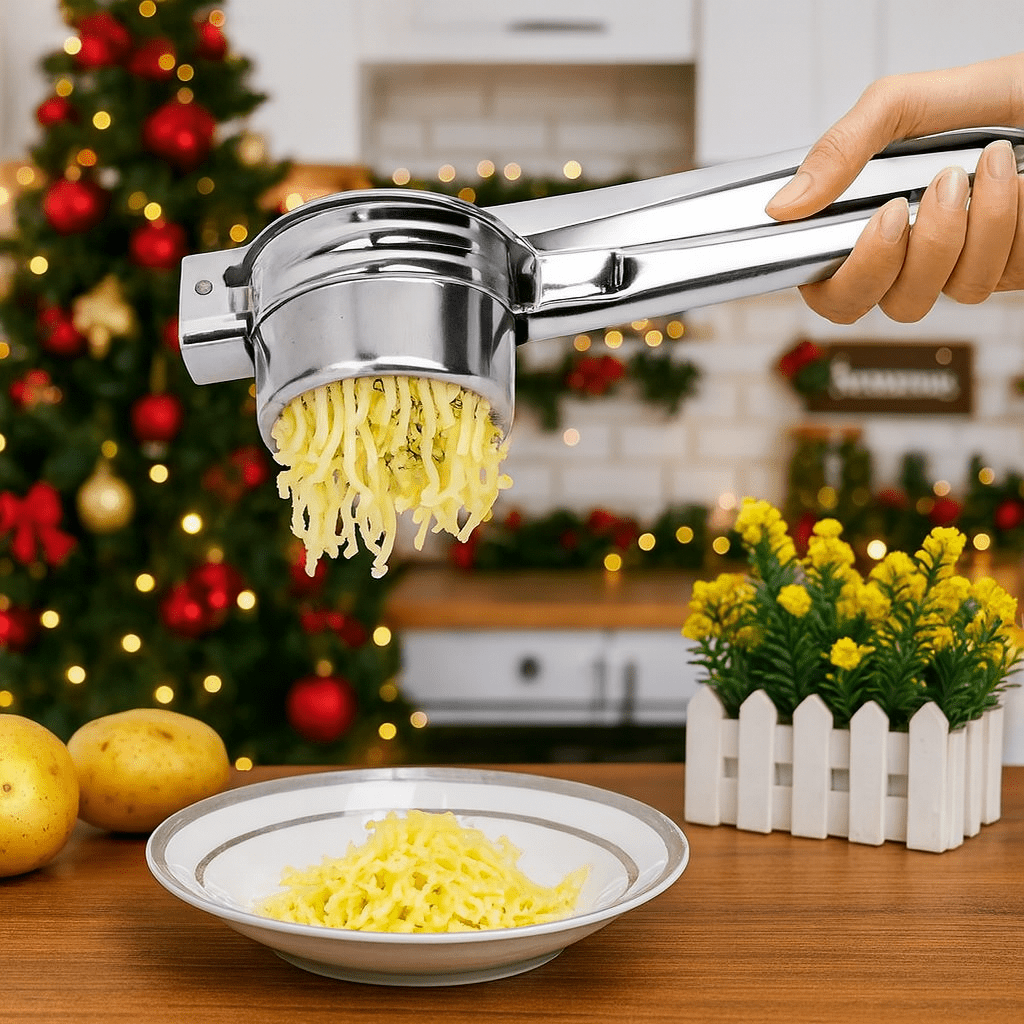 SQUEEZOR – 3-in-1 stainless steel potato press for fruit & vegetables