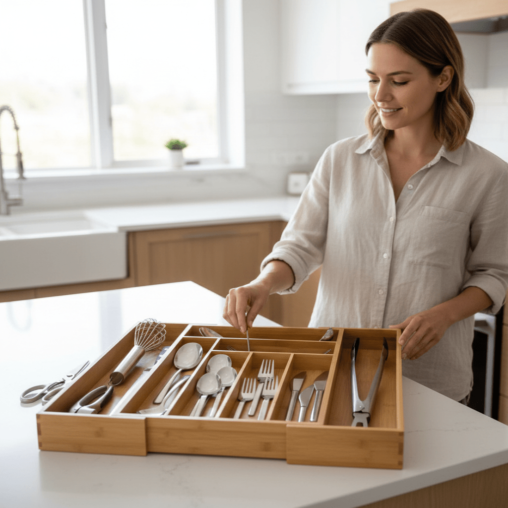 WOOD ONE-PIECE – Adjustable, eco-friendly drawer organizer