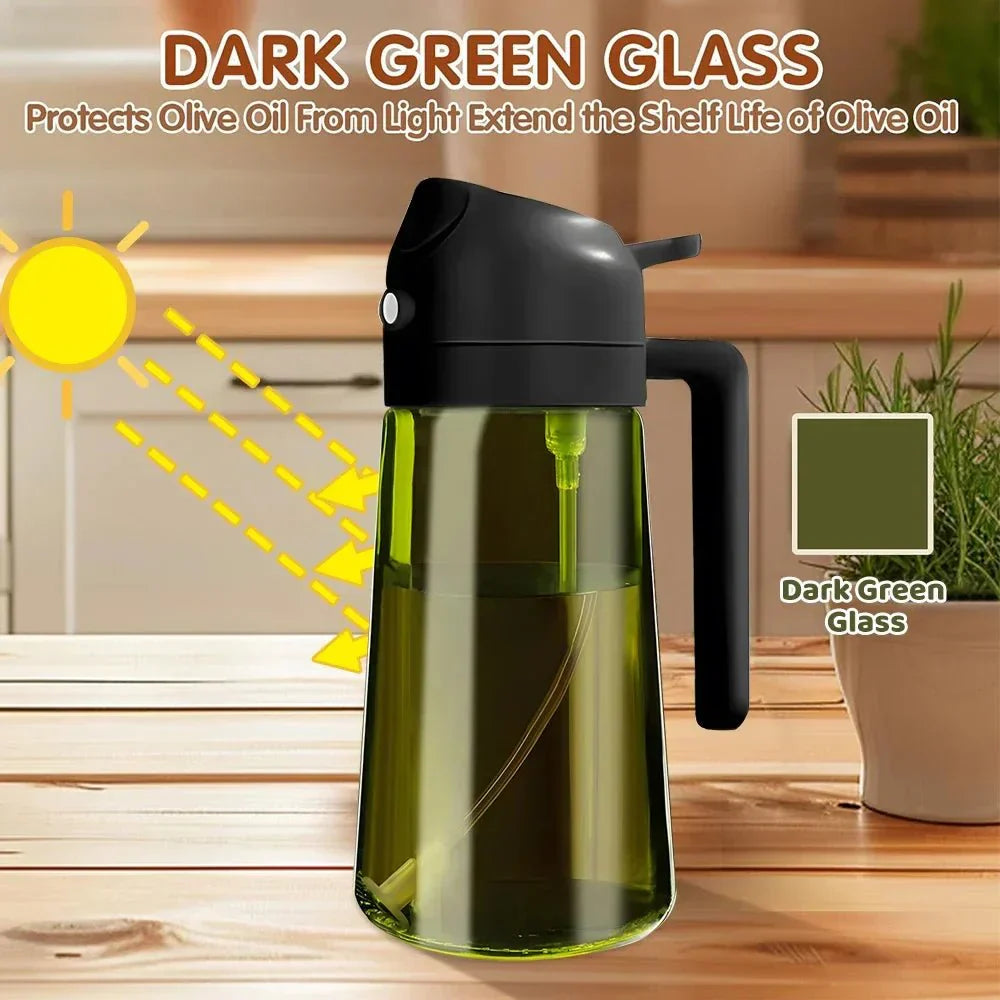 OIL ENJOYMENT – Dark green glass oil sprayer for precise healthy cooking