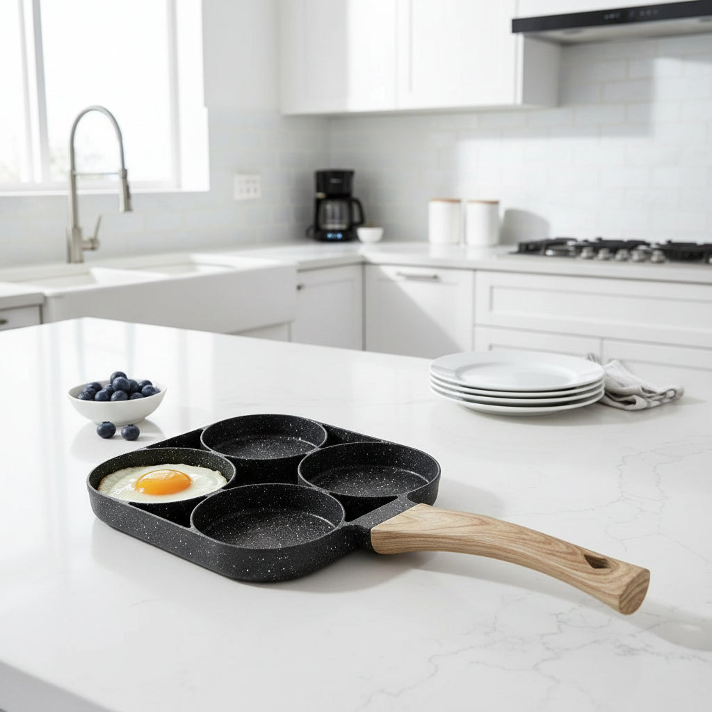 Culinara 4-Hole Non-Stick Pan | Multipurpose Pan for Eggs & Pancakes | Durable Aluminum | Easy to Clean