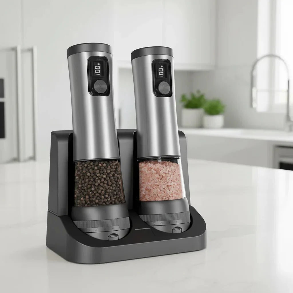 POWERMAHL – Rechargeable Electric Salt and Pepper Grinder Set with Adjustable Grind Settings