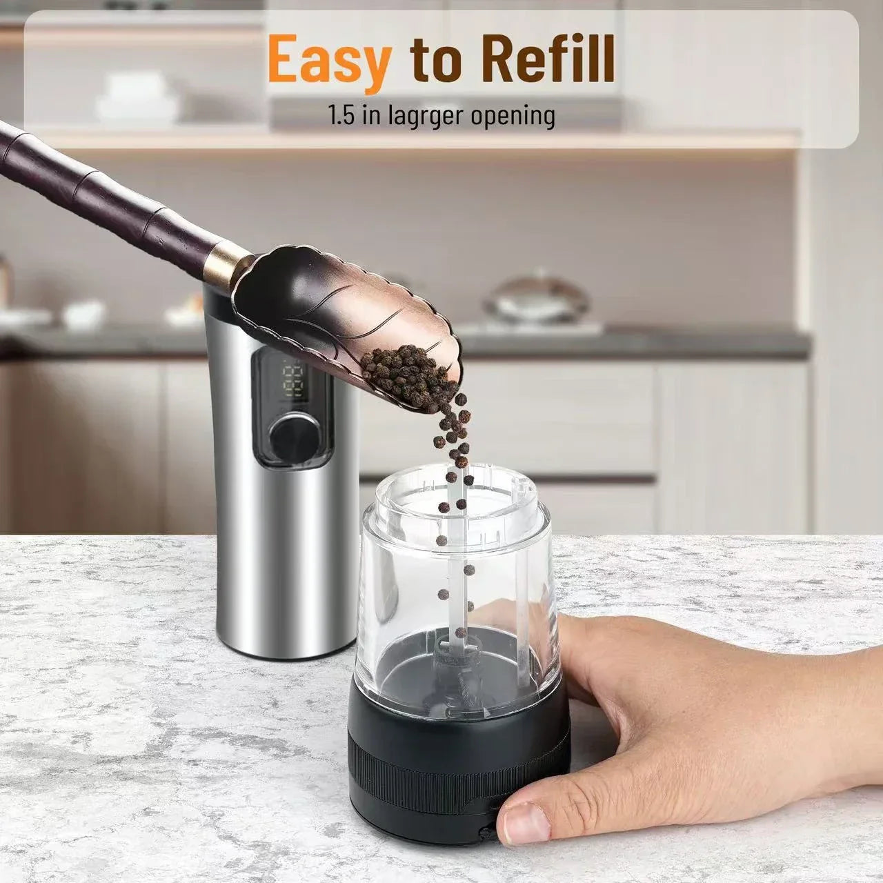 POWERMAHL – Rechargeable Electric Salt and Pepper Grinder Set with Adjustable Grind Settings