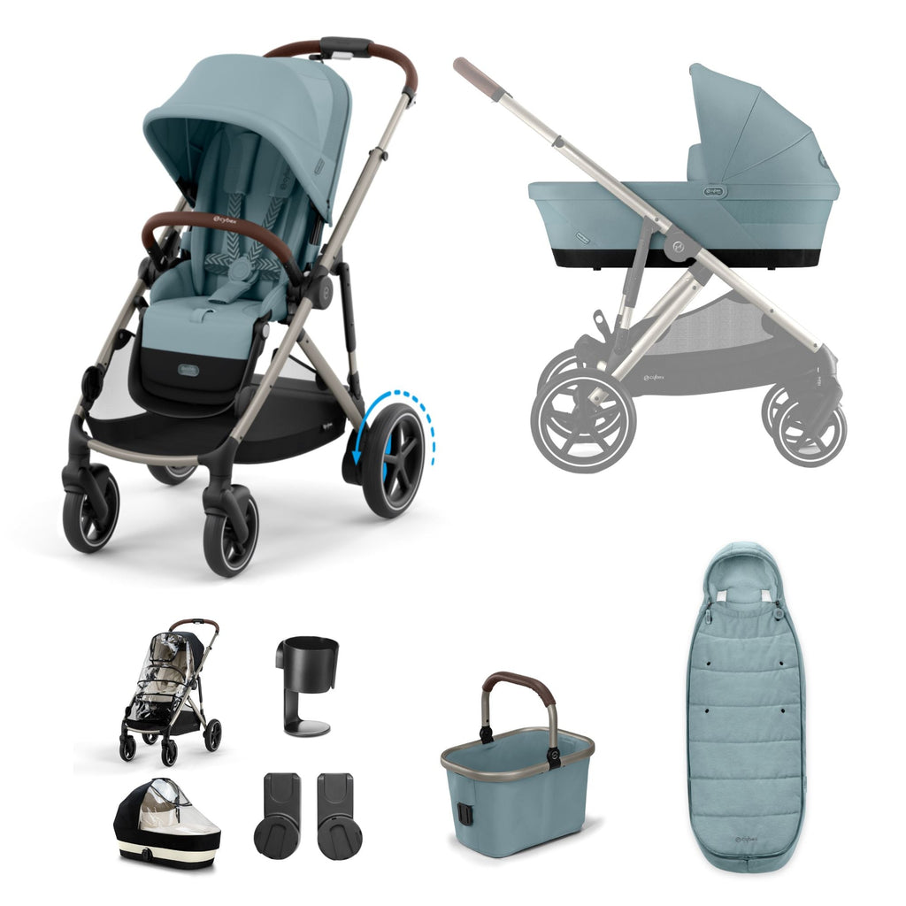 Cybex e-Gazelle S Pushchair 2024 Essential Bundle - Stormy Blue/ Sky Blue