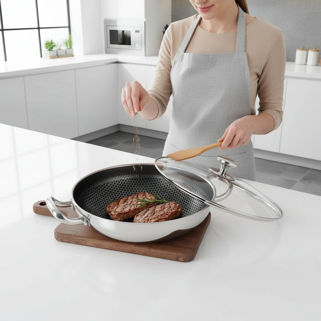 IRONWEAVE – 32cm stainless steel non-stick honeycomb pan for all cooktops