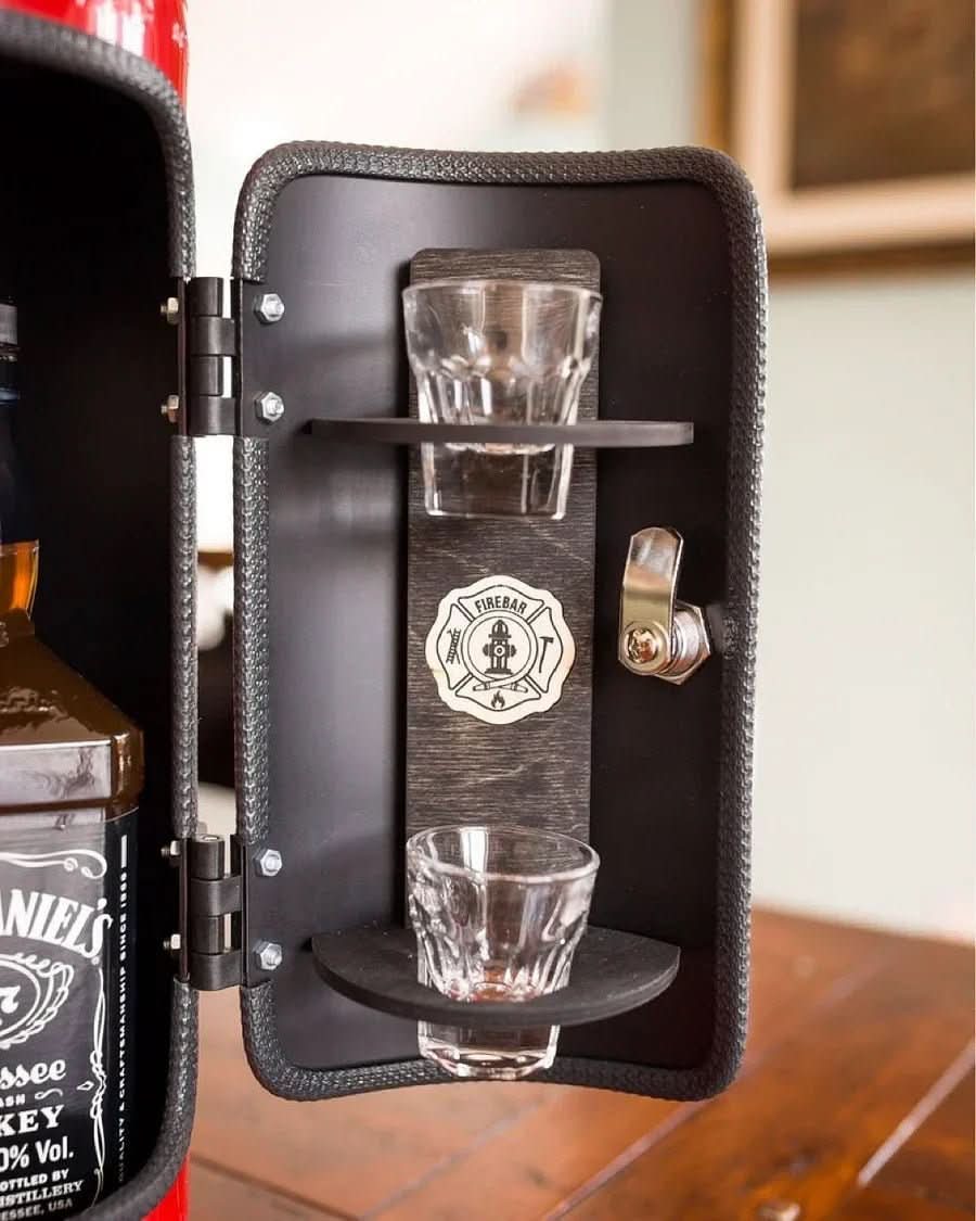 Hidden FireBar - Hidden minibar in fire extinguisher design for stylish storage