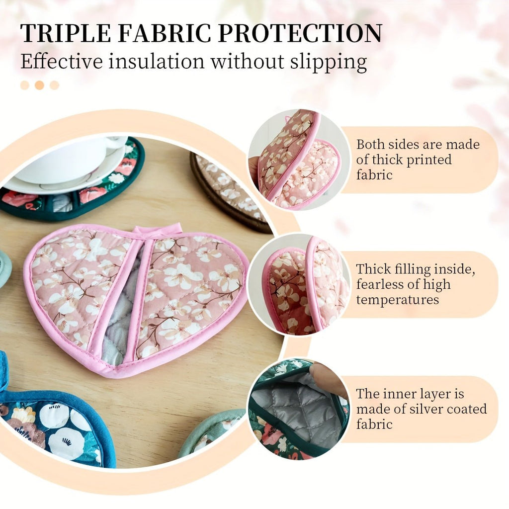 WARMHEART – Heat-resistant heart-shaped pot holders in floral vintage design