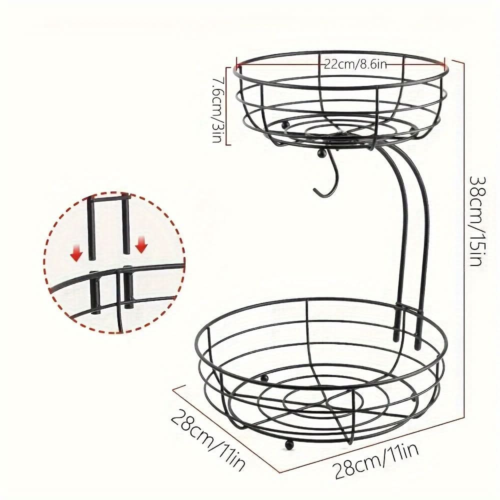 FRUCTARA – 2-Tier Fruit Basket with Banana Holder for Stylish Kitchen Organization