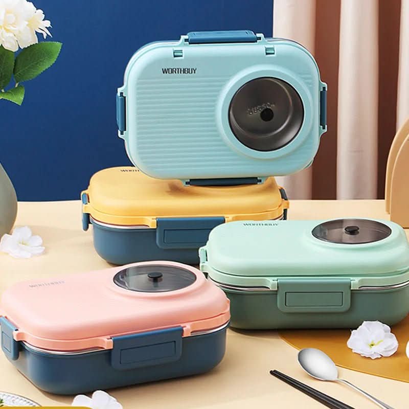 PORTAFRESH – Stainless Steel Lunchbox with Leak-Proof Lid and 3-Compartment Divider System
