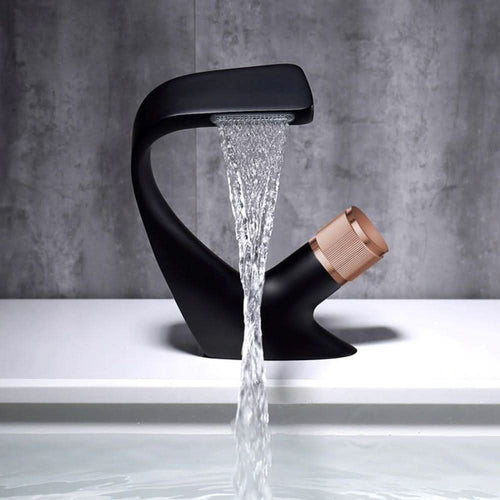 AQUACASCADE Basin Tap - Modern brass waterfall basin tap for luxurious bathroom design