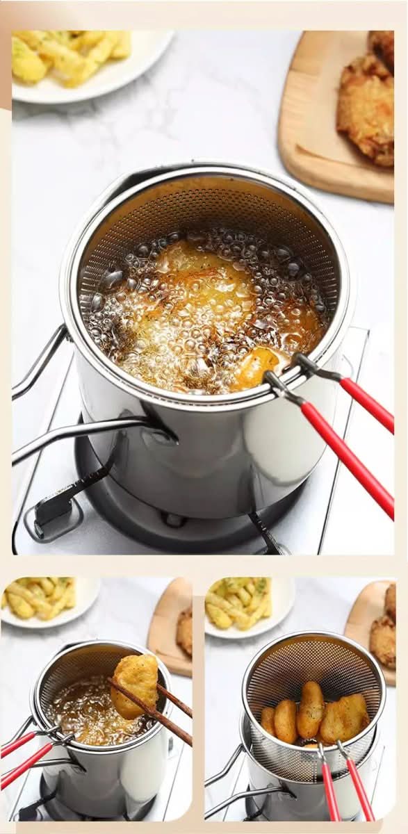SmartFry Pot - Stainless steel deep fryer with anti-scald handle & oil-saving design