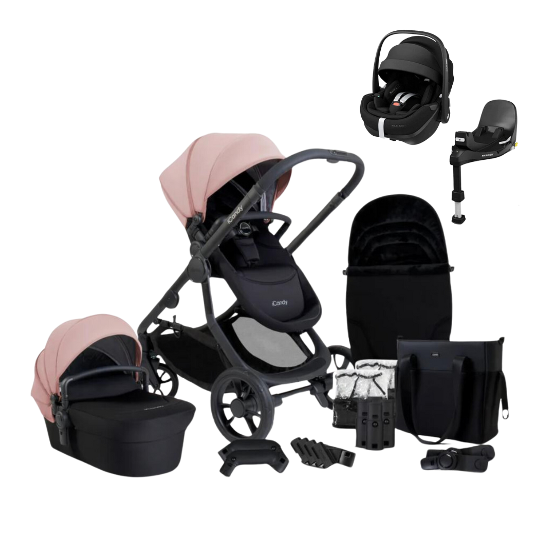 iCandy Orange 4 Pushchair & Maxi Cosi Pebble 360 Pro2 Bundle | Rose on Black