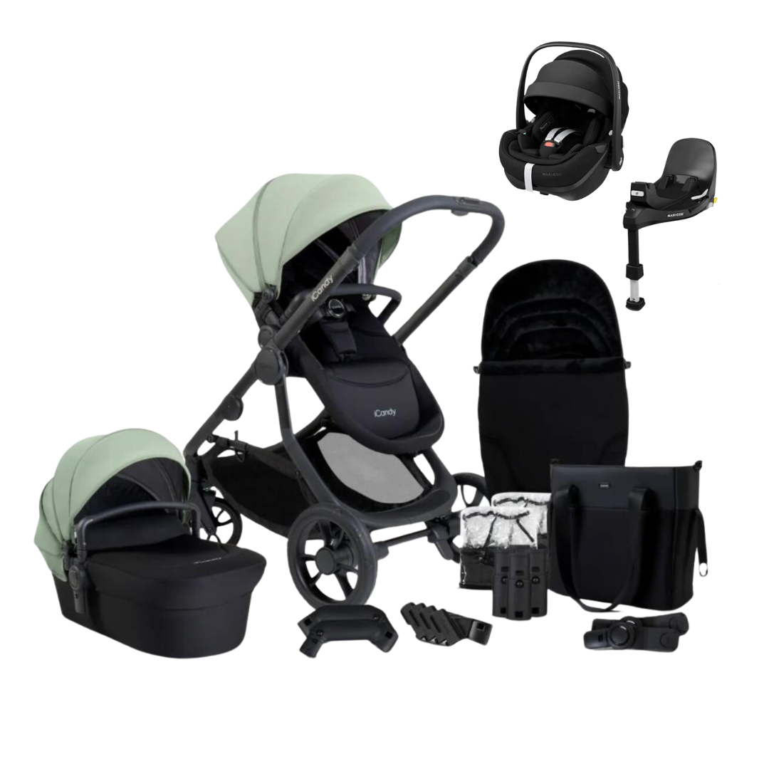 iCandy Orange 4 Pushchair & Maxi Cosi Pebble 360 Pro2 Bundle | Pistachio on Black