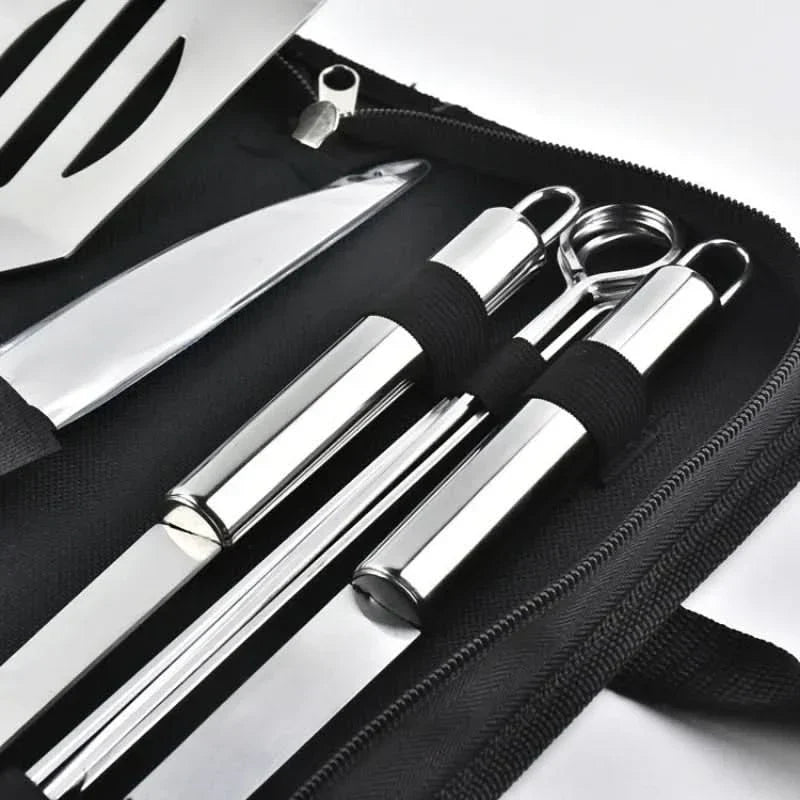 GrillMaster stainless steel utensil set - premium barbecue tools for outdoor use