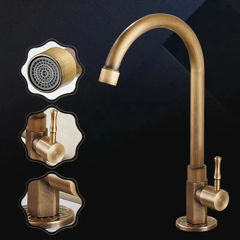 GoldenSwan Faucet – Antique Swan Neck Brass Kitchen Tap