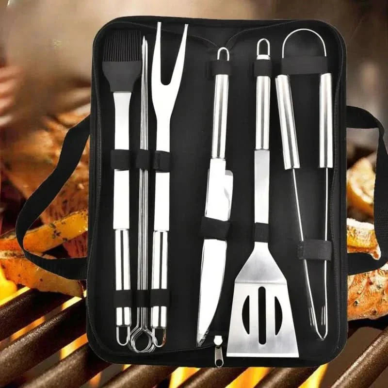 GrillMaster stainless steel utensil set - premium barbecue tools for outdoor use