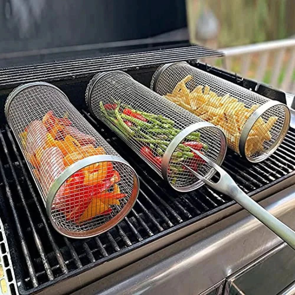 GrillCraft Rotating BBQ basket - stainless steel for even cooking