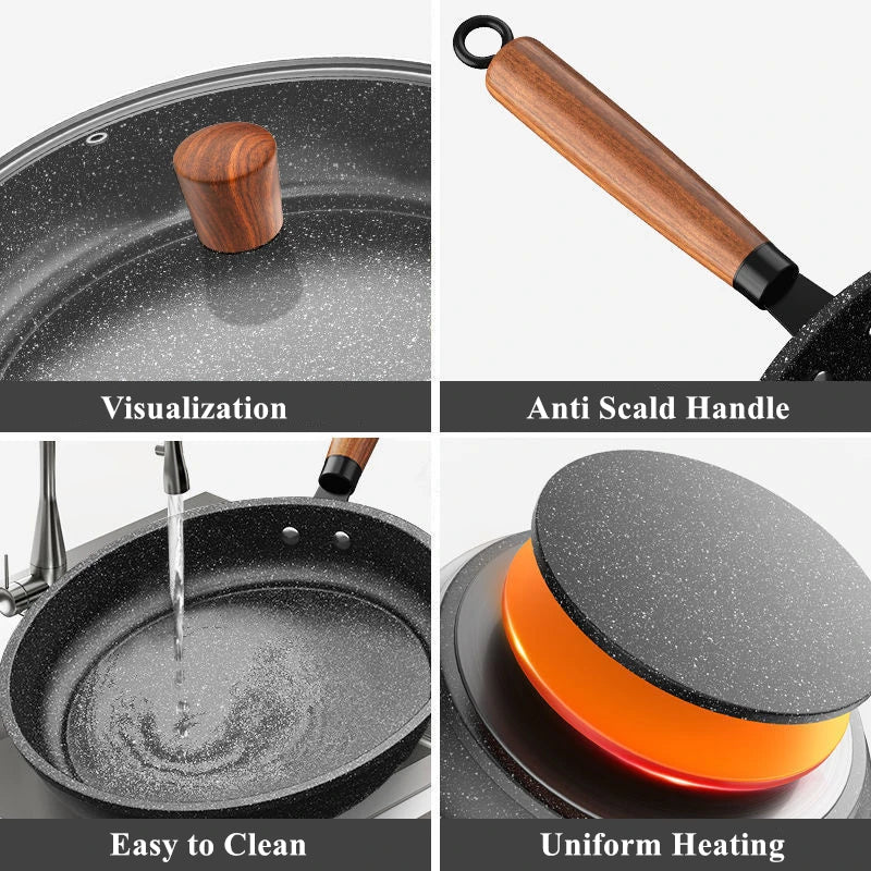 CUISTONE – 30 cm Maifan Stone Non-Stick Pan with Lid for Gas & Induction Stoves
