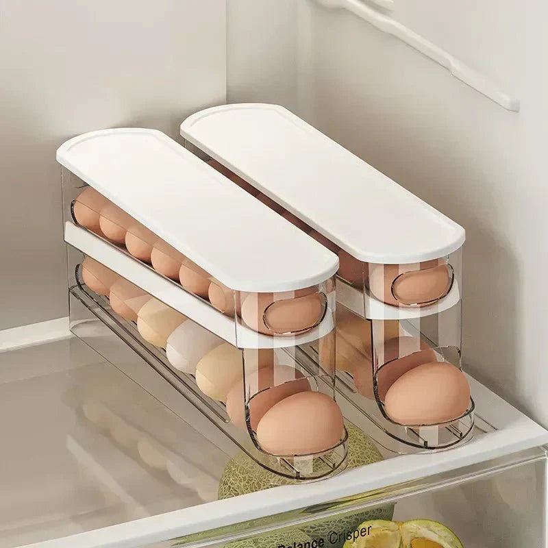 FLOWSTACK – Automatic rolling 2-layer egg organizer for refrigerators