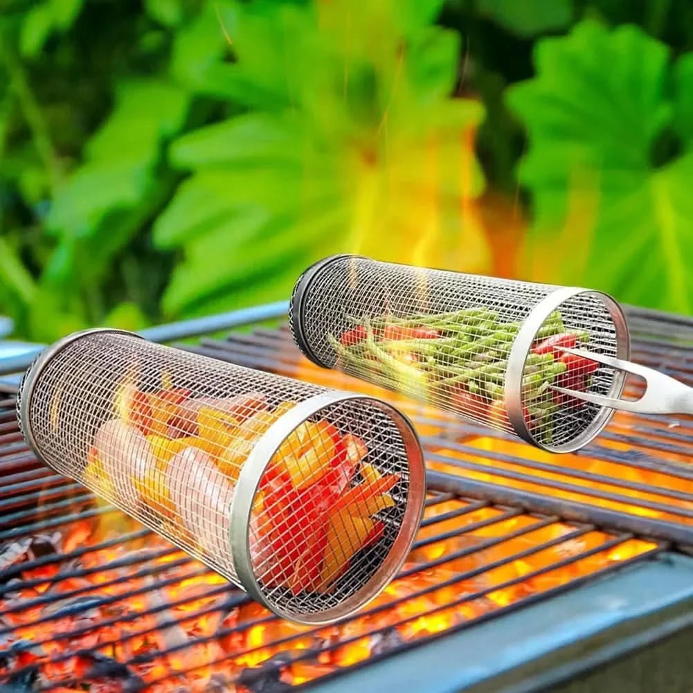 GrillCraft Rotating BBQ basket - stainless steel for even cooking