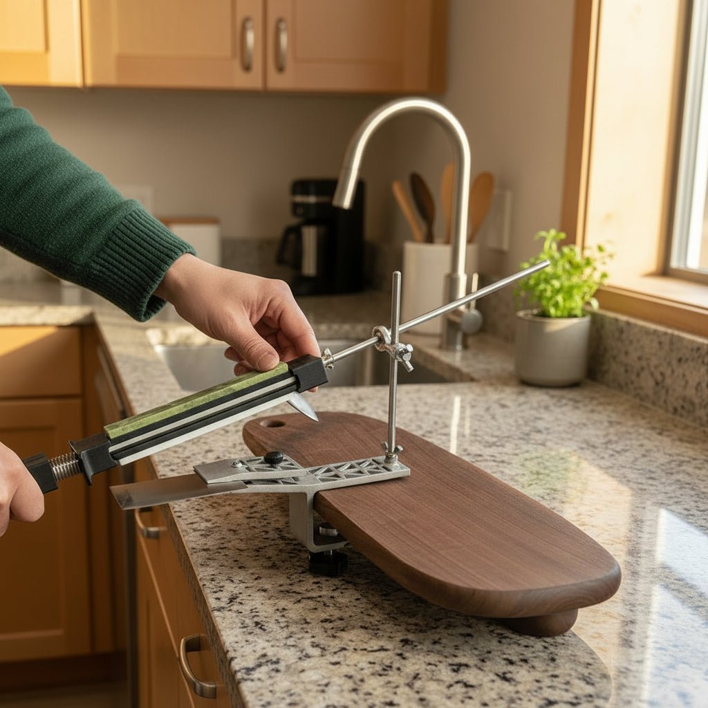 SHARPMECH – Precise manual knife sharpener with adjustable rotatable clamp for all blades