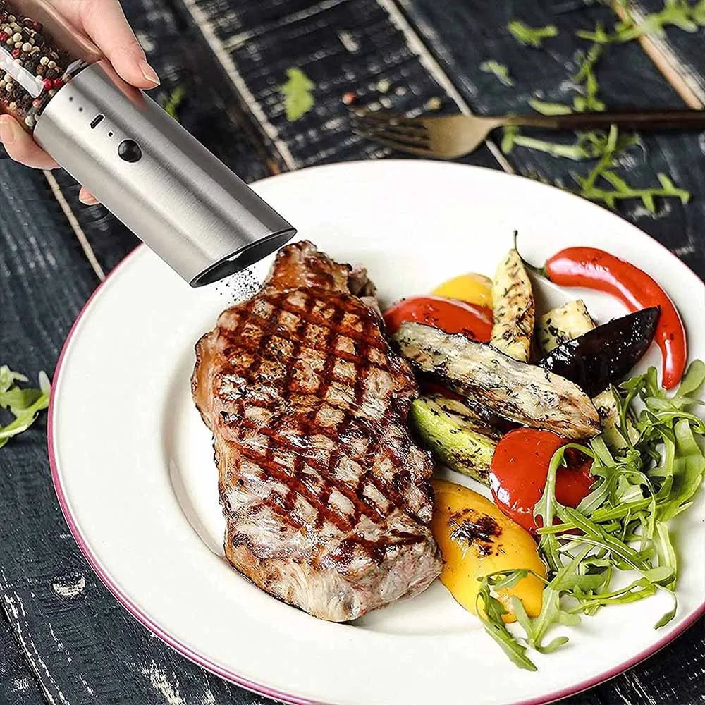 SPICEPULSE – Rechargeable Stainless Steel Electric Pepper Mill for Easy Seasoning