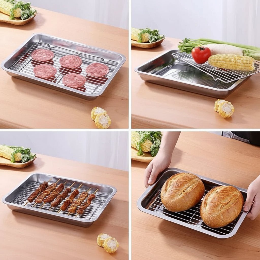 BAKESMART – Stainless Steel Baking Sheet Set with Removable Cooling Rack