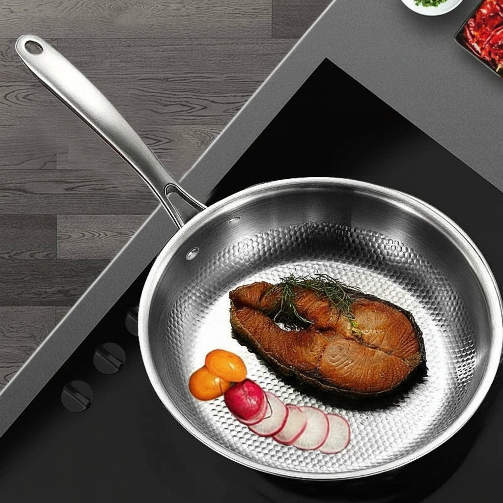 PURESTEEL – Uncoated stainless steel frying pan for steak, roasting & daily cooking