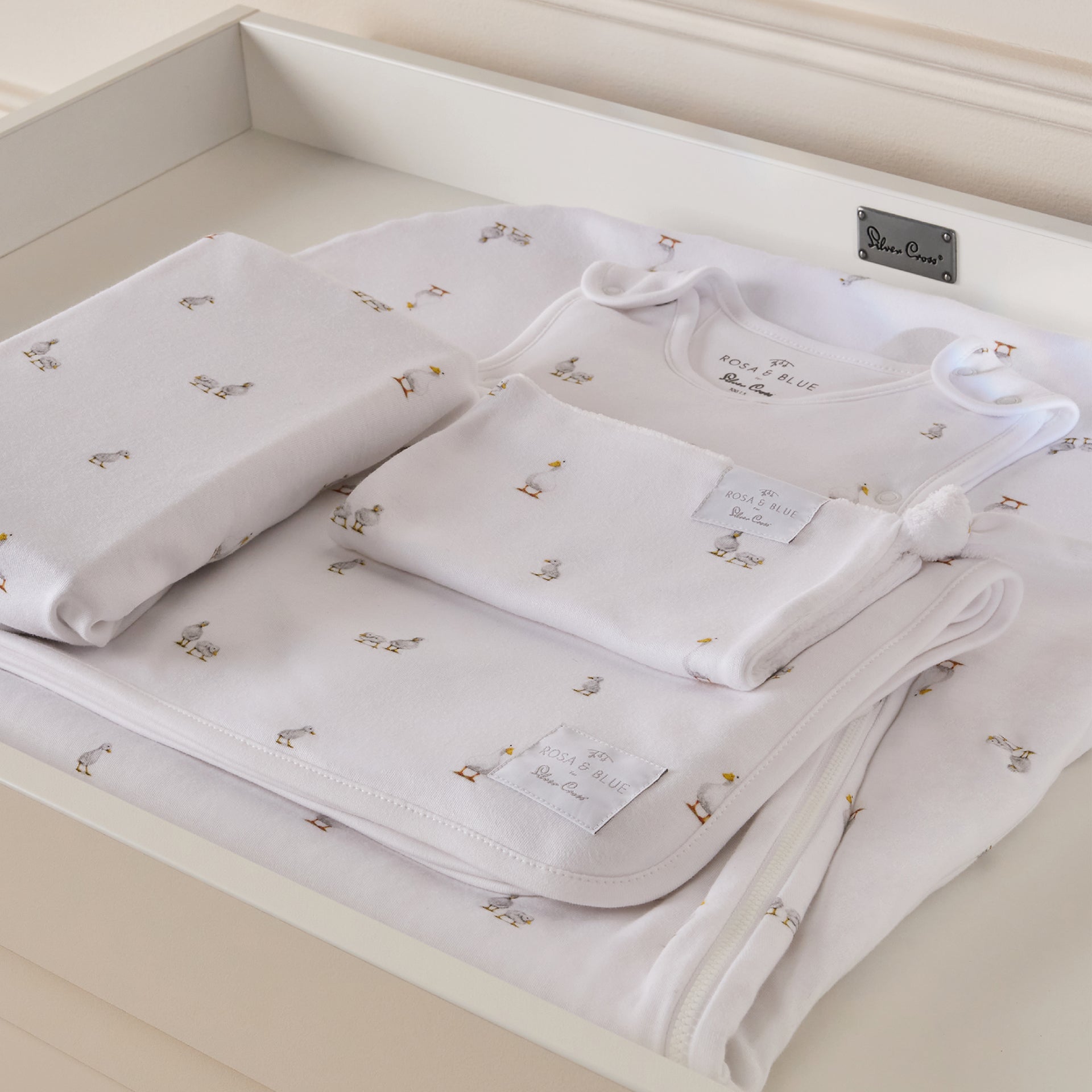 Silver Cross x Rosa and Blue Cot Bed Starter Bedding Set | Duck Print