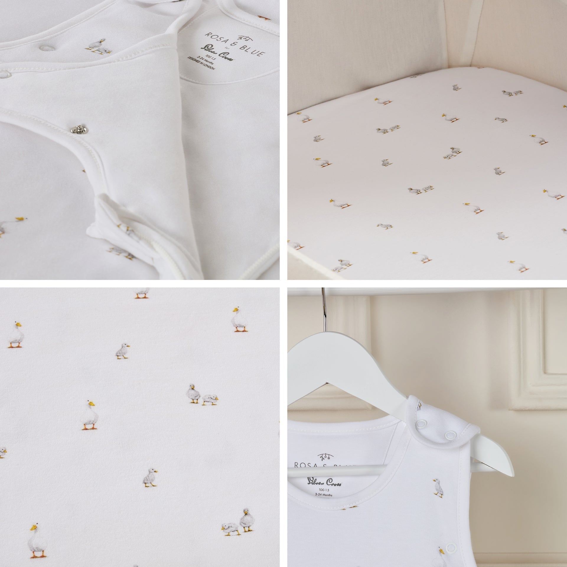 Silver Cross x Rosa and Blue Cot Bed Starter Bedding Set | Duck Print