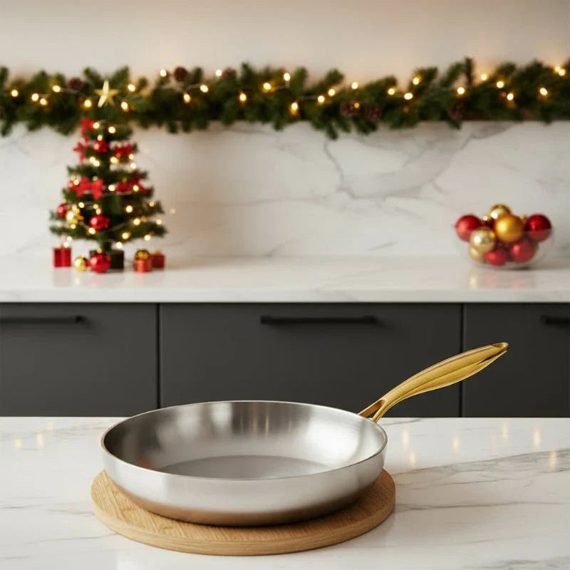 STEELTRIQ – 316 stainless steel frying pan with 7-layer design, 2 mm wall thickness and induction compatibility