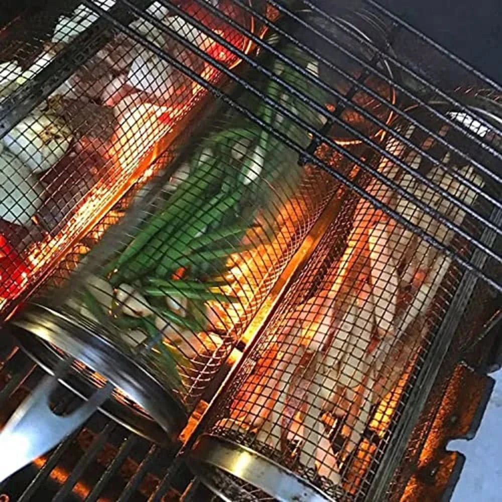 GrillCraft Rotating BBQ basket - stainless steel for even cooking