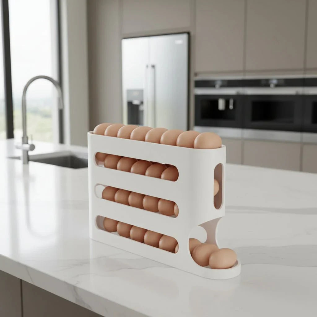 EGGSTAGE – 4-layer automatic egg dispenser for refrigerator organization