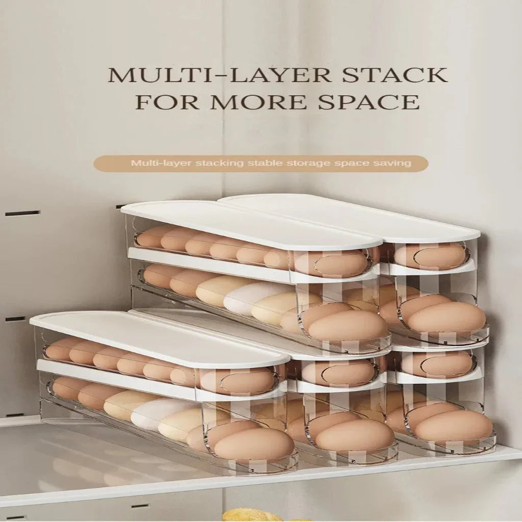 FLOWSTACK – Automatic rolling 2-layer egg organizer for refrigerators