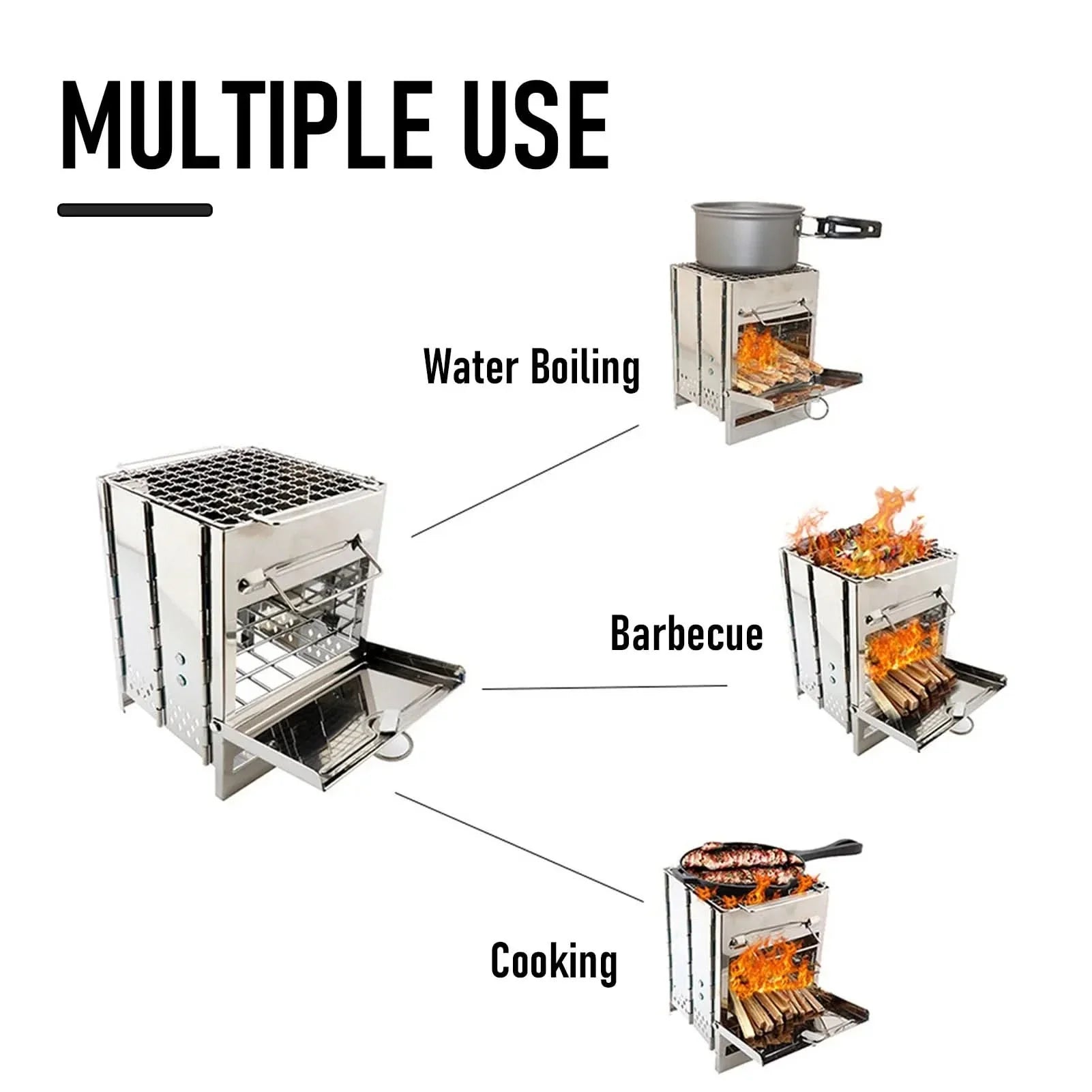 EcoCamp Folding wood stove - Portable stainless steel cooker
